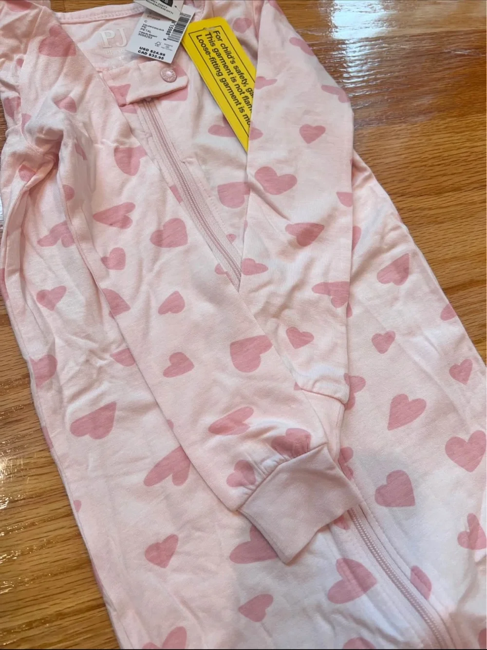 Children’s Place NWT Pink Heart Print Kids One-Piece Footed Pajamas